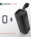 ROKR 600 Portable Bluetooth Speaker With Six Hour Playtime And IP67 Water Resistant For Home And Outdoors Compatible With iPhone Black Great For Travel And Outdoor Adventures With Rich Bass And Easy Pairing. Black fabric Bluetooth speaker with strap and controls