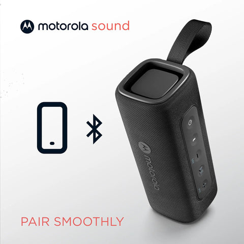 ROKR 600 Portable Bluetooth Speaker With Six Hour Playtime And IP67 Water Resistant For Home And Outdoors Compatible With iPhone Black Great For Travel And Outdoor Adventures With Rich Bass And Easy Pairing. Black fabric Bluetooth speaker with strap and controls