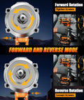 Half Inch Cordless Impact Wrench With High Torque Brushless Motor used on vehicle tire showing forward and reverse mode
