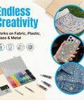 Nine Thousand Pcs Rainbow Rhinestones Bedazzling Kit with 5mm flatback resin gems, displayed with shoes, phone case, and denim jacket.