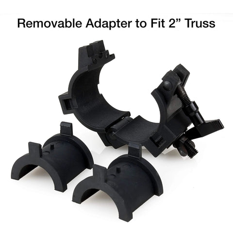 Black plastic 1.5-inch O-clamps set for round tubing/truss; wrap-around design with screw fastener