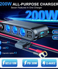 Image showing a 12V Car Lighter Socket Splitter With 7 Ports USB PD Type C 30W QC3 18W Quick Charge, featuring 3 lighter sockets and 2 USB ports.