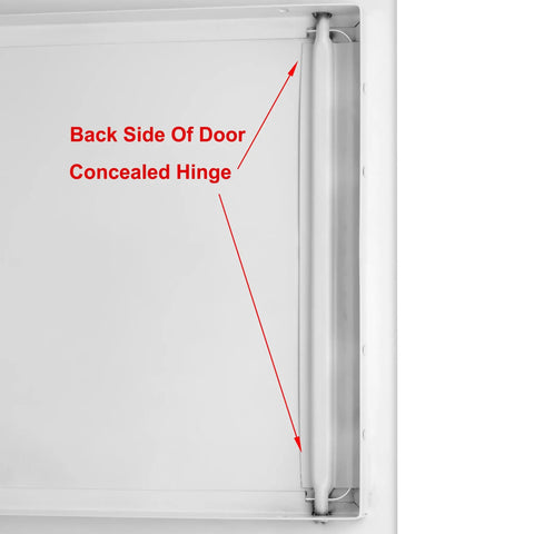 18x18 Universal Steel Flush Access Panel Door With Screwdriver Latch shown from the back with concealed hinge detail