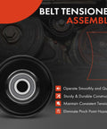 Close-up of belt tensioner pulley with black housing and silver bearing