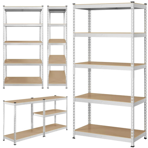 Built Like A Tank Five Tier Storage Shelf With Heavy Duty Iron Frame And Solid Wood Boards Silver Finish For Garage Organizing Home Display Or Office Gear Supporting Up To 1930 Pounds Total Capacity