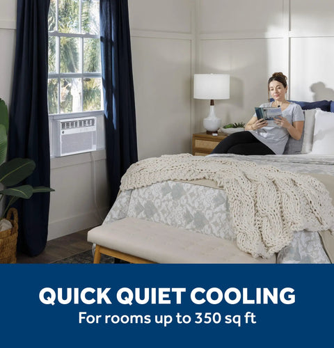 Hella Quiet Cooling For Medium Bedrooms Up To 350 Square Feet Eight Thousand Btu Smart Window Air Conditioner No Sweat Energy Efficient Setup WiFi Enabled Plays Nice With Alexa Or Google Home In Clean White