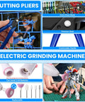 82 Piece Pro Model Tool Kit with cutting pliers and electric grinding machine for building plastic model kits.