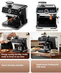 Dope Semi Automatic Espresso Machine With Built In Grinder And 20 Bar Pressure Pump, Rock Solid 18 Grind Settings Plus 2 In 1 Design With Milk Frother For Your Home Setup, showcasing touchscreen and button-operated models