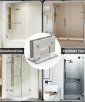 Heavy Duty 90 Degree Frameless Shower Door Hinges For Glass Fits 1/4 To 1/2 Inch Thick Panels Brushed Nickel Wall Or Cabinet Mount Stainless Steel Self Closing Design 2 Pack Replacement Parts, shower door hinge close-up