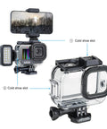 GoPro Hero Waterproof Housing With Floating Hand Grip For Depth Up To 196ft, Red Filter, Crystal Clear Flat Glass Lens, integrated cold shoe mount