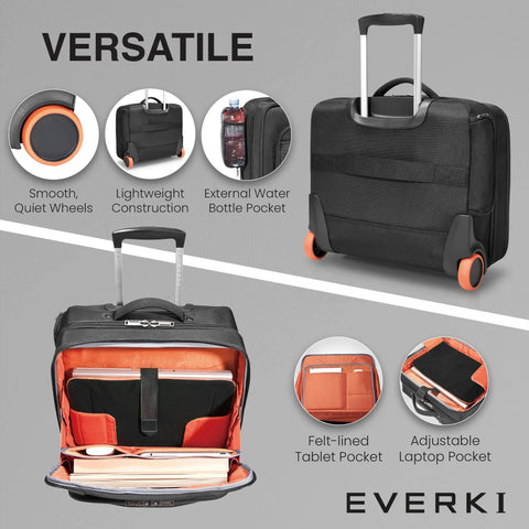 Your Go To Carry On Rolling Laptop Briefcase For 16 Inch Laptops, Lightweight Black Trolley Bag With Wheels, 27L Capacity