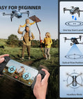Beginner Friendly Foldable Camera Drone With 1080P Video For Indoor And Outdoor Fun Two Batteries One Key Start Altitude Hold Easy To Fly RC Quadcopter For Kids And Adults shown with controller and user interface