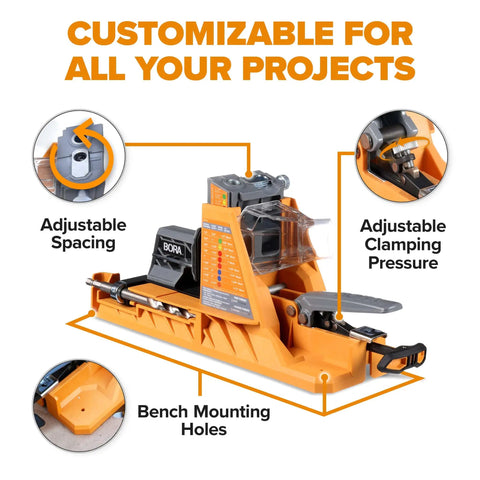 Pro Level Automatic Pocket Hole Jig Kit With Self Calibrating Drill Guide And Fifty Rustproof Screws features adjustable spacing and clamping pressure.