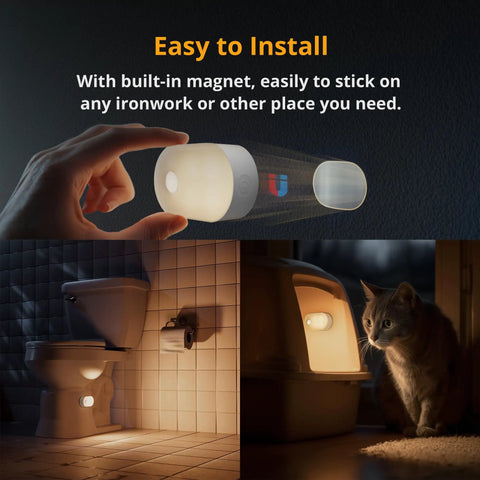 Rechargeable Battery Night Light With Motion Sensor USB C Quick Charge Adjustable Brightness Warm White LED in bathroom