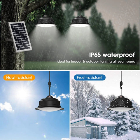 Dual Head Solar Pendant Lights IP65 Waterproof 6000K And 3000K Dimmable With Remote And Timer, 120 LED in outdoor settings