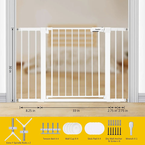 Extra Wide Baby Gate For Stairs And Doorways, Auto Close, Walk Through, 30 Inch Tall, 29.7-46 Inches, hardware and pressure mounted