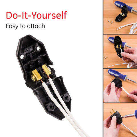 Polarized 2 Prong Extension Cord Plug Replacement For 125V 15A Small Appliances DIY Home Improvement Repair UL Listed Black component