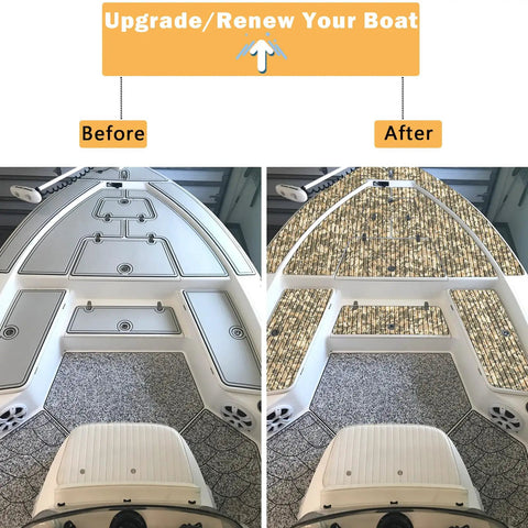 Before and after installing Camouflage EVA Boat Flooring 6mm Self Adhesive Marine Decking Sheet 94 By 35 Inches