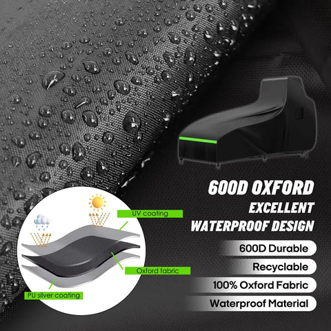 Close-up of Heavy Duty Universal Tractor Cover Waterproof 600D Oxford Cloth with water droplets demonstrating waterproof feature.