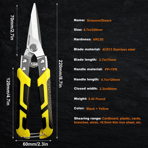 8.7 Inch Tin Snips Heavy Duty Metal Cutter With Stainless Steel Blades For Fast, Clean Cuts Through Plastic and Branches