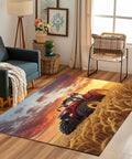 Tractor Farm Gear Area Rug 8x10 Feet Non Slip Low Pile Machine Washable Carpet For Living Room Bedroom Nursery Dining Room Home Office Sunset Wheat Field Design in cozy living room.