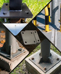 Collage of uses - 8 Pack 4x4 Inch A36 Steel Plates Quarter Inch Thick Hot Rolled Weldable Square Metal Plates With Four Holes