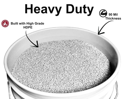 Top view of 5 Gallon Airtight Bucket With Gasket Lid, Food Grade BPA Free Plastic, Heavy Duty Multi Use Storage with metal handle.