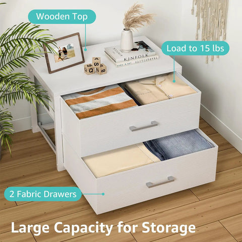 Stackable Fabric Storage Drawers 2 Pack White Closet Organizer Keep Your Setup Tight With Space Saving Folding Bins Heavy Duty Rubber Pad No Hassle Modern Style For Bedroom