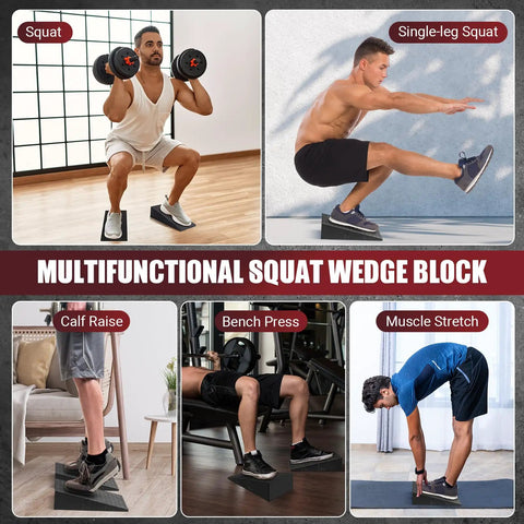 Ergonomic Squat Wedge Block With 15 Degree Raised Heel Ramp And Grip Tight Non Slip Base 1500 Lb Capacity for various exercises.
