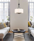 Totally Chic Modern Farmhouse Drum Chandelier With Linen Fabric Shades For Dining Room And Kitchen Island Easy Install Pendant Lighting 16 Inch Diameter Clean Candle Style Look