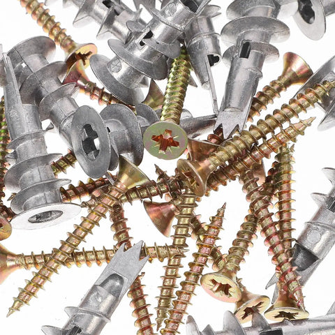 20 Piece Drywall Anchor Kit With Self Drilling Screws And Self Tapping Fasteners Heavy Duty Spiral Design Zinc Alloy And Iron