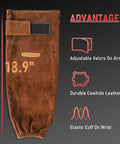 Double Layer Leather Welding Sleeves With Heat And Flame Resistance, Velcro cuff, cowhide material, 48cm length