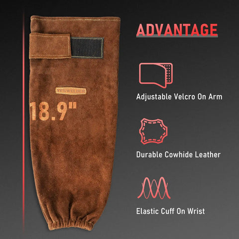 Double Layer Leather Welding Sleeves With Heat And Flame Resistance, Velcro cuff, cowhide material, 48cm length