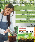 Woman using 40 Test Soil Kit for Lawns Gardens and Vegetables with Ammonia Nitrogen pH Phosphorus and Potassium Readings
