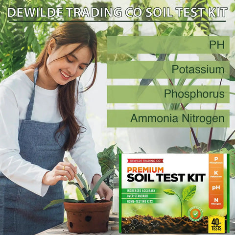 Woman using 40 Test Soil Kit for Lawns Gardens and Vegetables with Ammonia Nitrogen pH Phosphorus and Potassium Readings