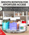 Clear 9 Inch Lazy Susan Turntable For Cabinet with vitamin and medicine bottles, perfect space saving kitchen organizer