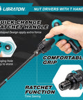 Close-up of 27 Piece Magnetic Nut Driver Set With Ratcheting T Handle showing quick-change handle and grip details.