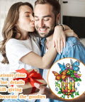 Couple exchanging gift beside Dope Diamond Painting Kit Hanging Pendant Butterfly Sun Catcher With Rhinestone Lamp Art