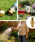 Top Notch Garden Hose Repair Kit With 5/8 And 3/4 Inch Barb Connectors Plus Clamps For Quick Fix On Any Broken Water Line, brass hose repair fittings in use