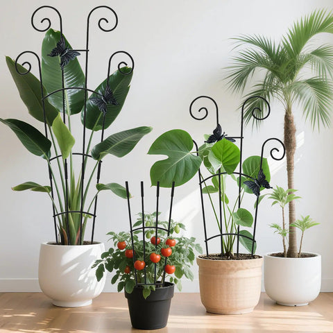 2 Pack 30 Inch Tall Plant Trellis For Potted Climbing Plants Indoor And Outdoor Expandable Metal Garden Trellis For Climbing Plants Flowers Vine Ivy Sturdy Houseplant Support With Ties No Fuss Easy Setup with plants indoors.