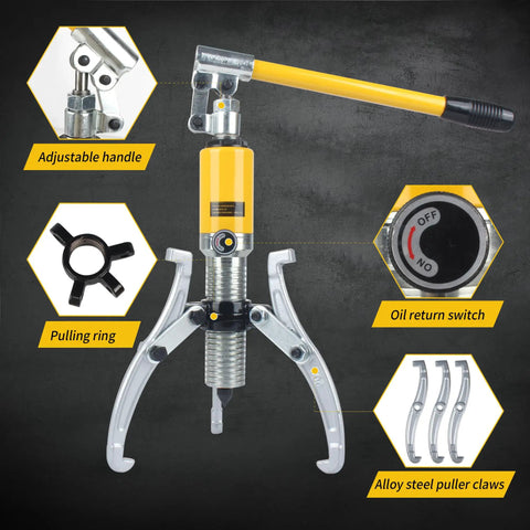 YL 30T 30 Ton Hydraulic Gear Puller Kit with adjustable handle, oil return switch, and alloy steel claws for heavy duty pulling