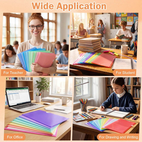 300 Pack Plastic Document Folders With Clear Pockets, Letter Size 8.7 By 12.2 Inches, A4 Assorted Color File Sleeves in use