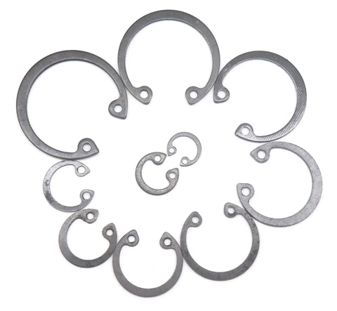 Internal Snap Ring Set 280 Pcs In 10 Metric Sizes Black Alloy Steel C Clips Assortment Kit arranged in fan pattern