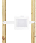 Universal Washer Hookup Box With Center Drain Outlet And Raised Drip Guard Featuring Heavy Duty Recessed Plumbing Frame in wall installation.