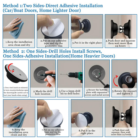 Magnetic Door Catch Kit For RVs And Campers Black Door Stopper installation guide with adhesive and screws for doors