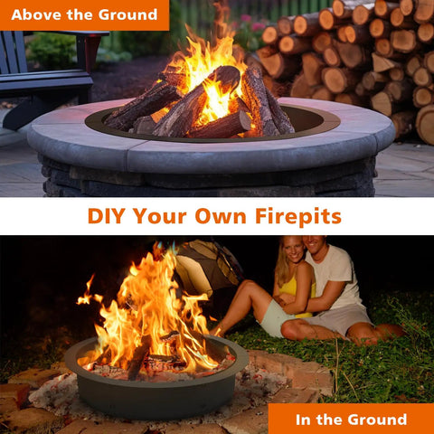 Outdoor Fire Pit Ring Kit With 33 Inch Outer Diameter And 30 Inch Inner Diameter Wood Burning Firepit Insert DIY Steel Liner for bonfire