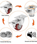 3 Inch Heavy Duty Casters Load 1500 Lbs Lockable Bearing Caster Wheels With Brakes Swivel 360 Degree Turn For Furniture