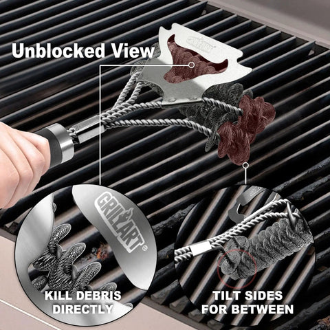 Bristle Free Grill Brush For Outdoor Grills Safe BBQ Cleaner That Wont Shed Bristles 18 Inch Stainless Steel Grill Cleaning Tool in use