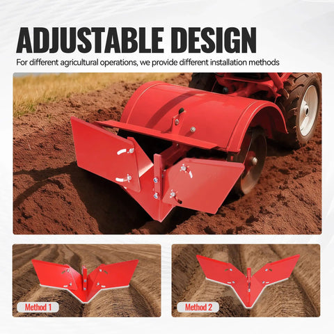 Hiller Furrower Kit For Rear Tine Tiller With Adjustable Wing Fit For Land Reclamation, 3 Connection Types, red steel design
