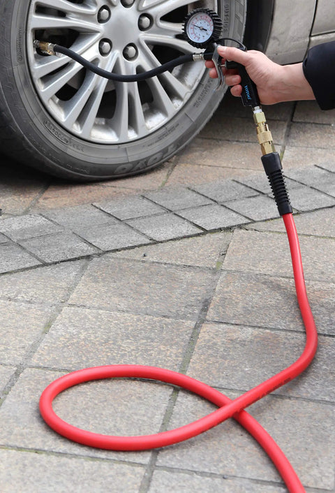 Hybrid Air Hose One Quarter Inch By Fifty Feet 300 PSI Heavy Duty Workhorse Built To Last Kink Resistant All Weather Flex in use